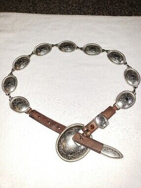 Tony Lama Silver Concho Western Leather Belt with Brown Straps